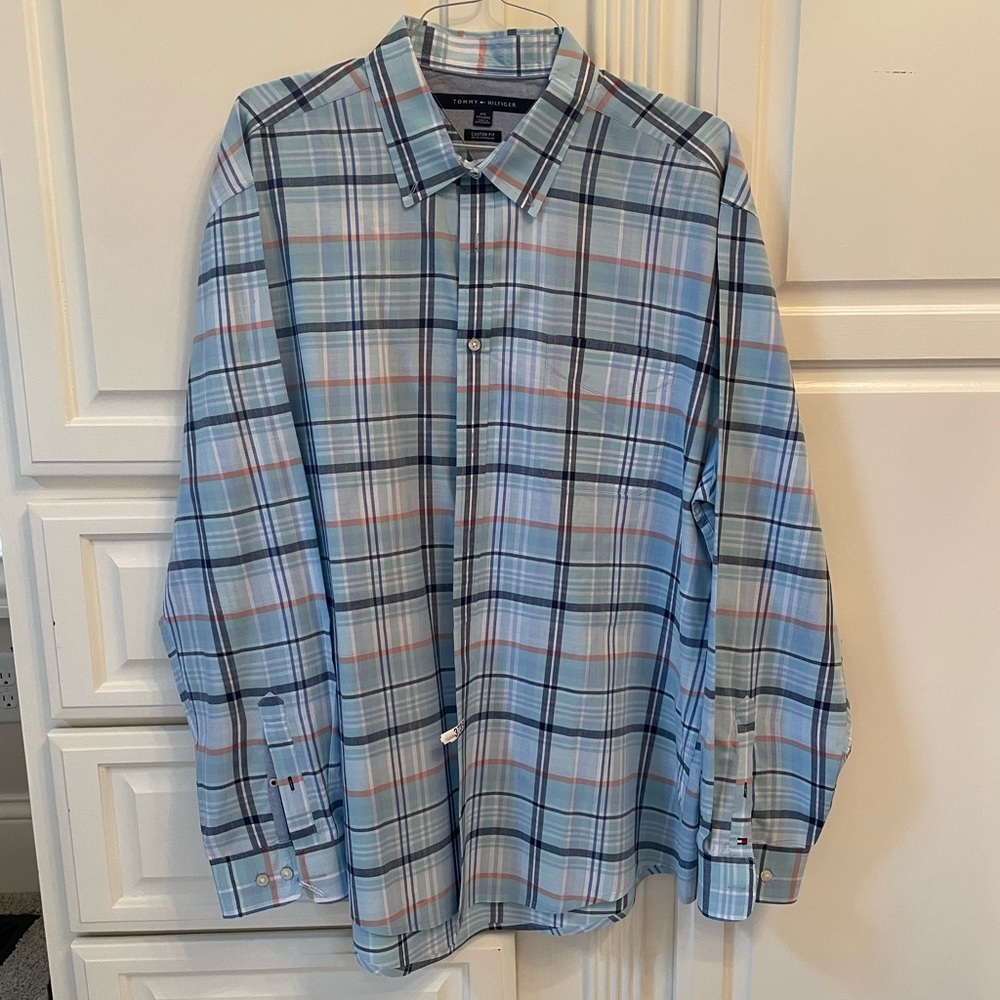 Tommy Hilfiger Mens Custom Fit Plaid Button Long Sleeve Shirt XXLarge